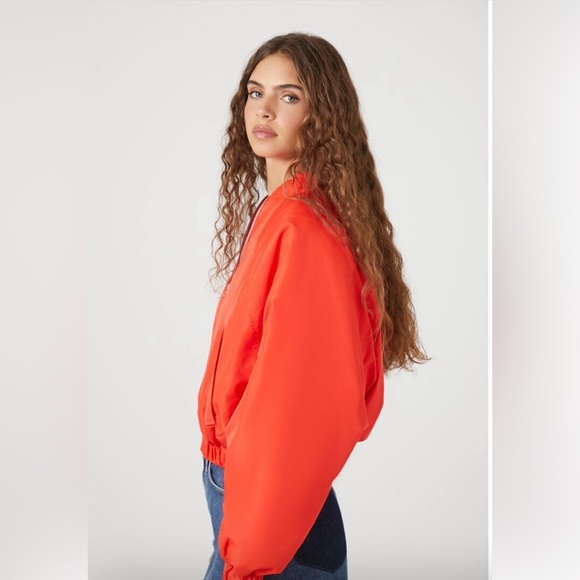 Forever 21 Orange Cropped Bomber Jacket - Picture 2 of 14